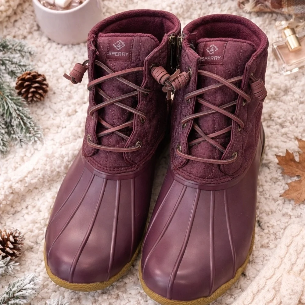 Sperry Waterproof Duck Boots Burgundy Size 10
